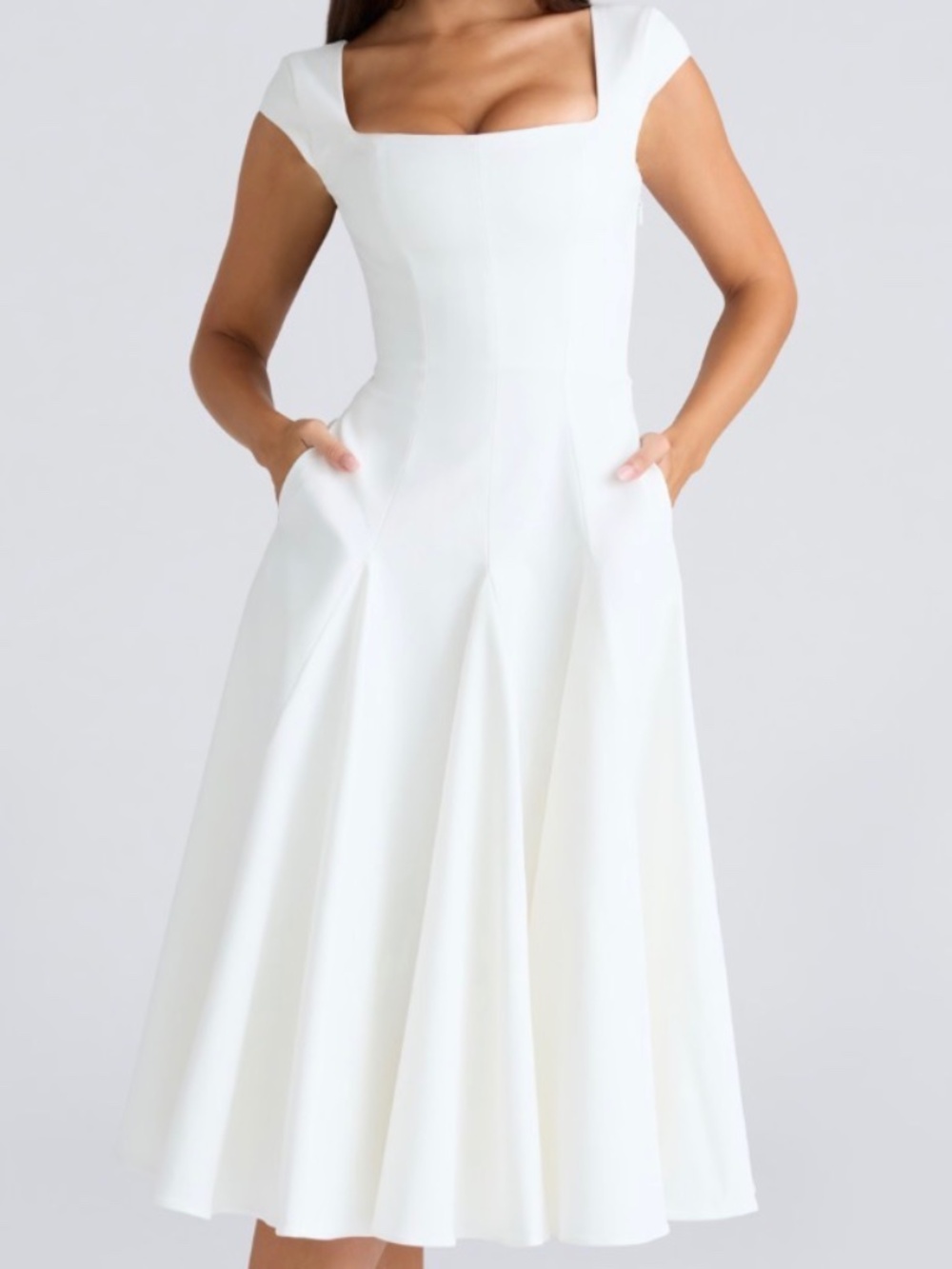 house of cb raisa white square neck twill midi dress - Picture 1 of 2